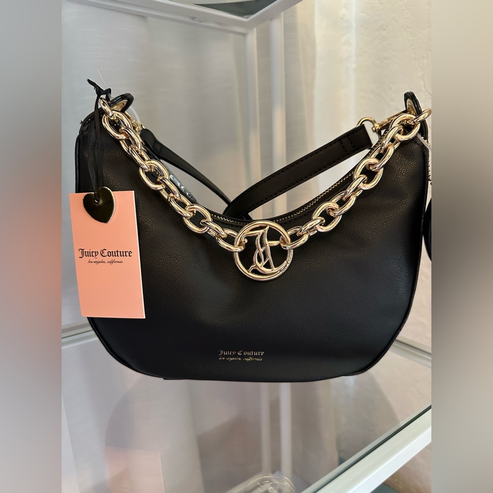 Juicy Couture Black Hobo Mini Shoulder Bag with Chain